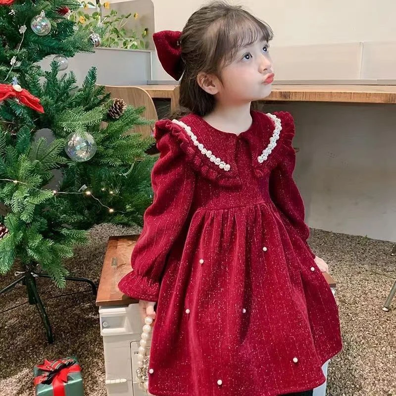 女童连衣裙秋冬款2023新款加绒冬裙女孩公主裙裙子秋装钉裙儿童