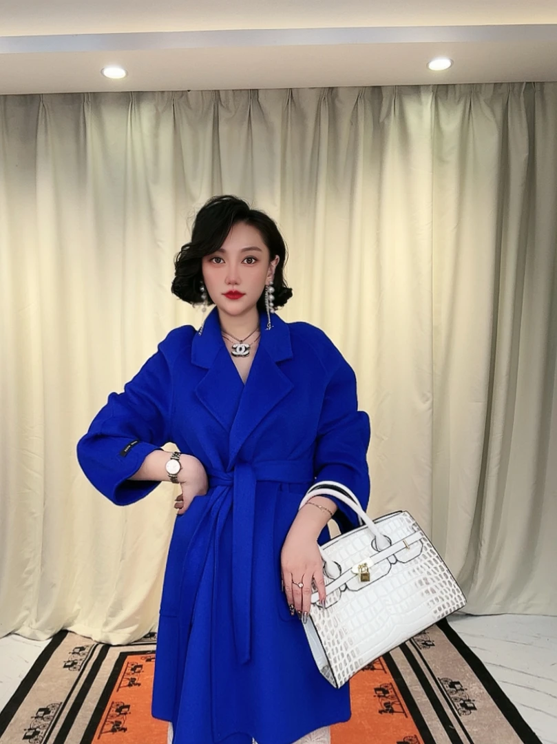 【鑫同辉】羊毛大衣外套女2024秋冬新款显瘦轻奢 B0002蓝色短款