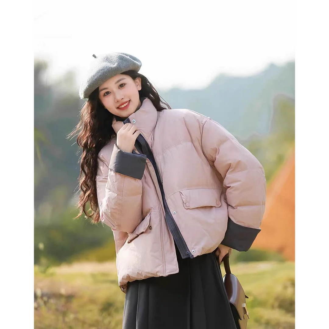 慧敏家  2024冬季新款小个子立领撞色百搭休闲羽绒服女