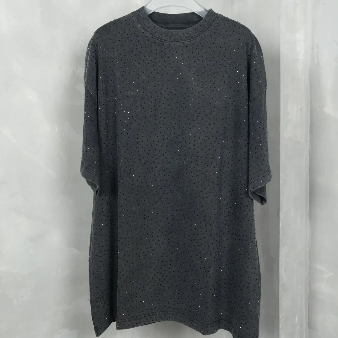 FMKS 卟灵卟灵闪钻水洗重工圆领宽松版型短袖T恤