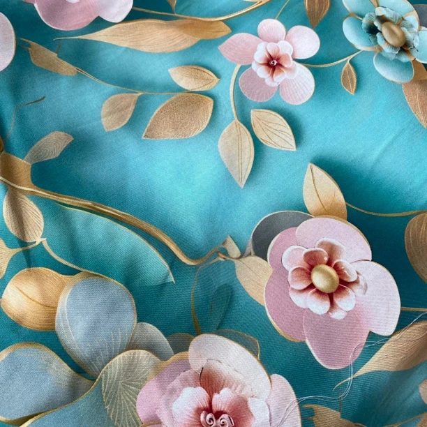 数码棉绸.花开富贵.春夏连衣裙旗袍面料凉快透气