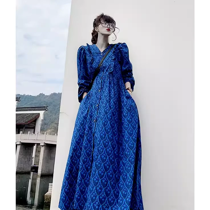断码清仓 纯棉韩版宽松减龄复古连衣裙收腰显瘦炸街中长款裙子