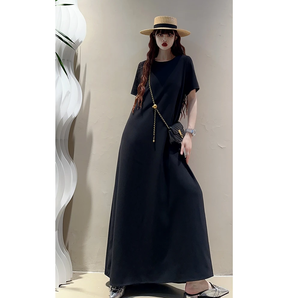 垂坠不易皱！极简风高级感大牌及踝连衣裙2024夏季新款甜酷风长裙