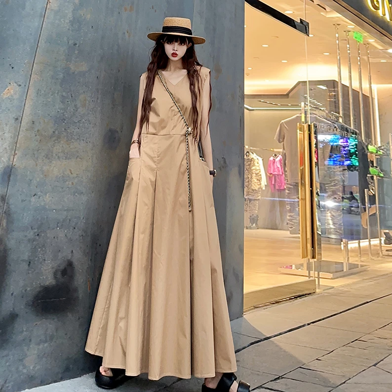 设计感加长款高个子及踝宽松大码无袖背心连衣裙2023夏季小众长裙