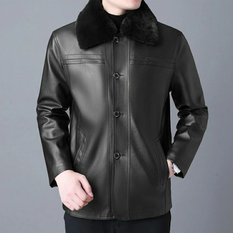 佐丹利保罗男士爸爸休闲加绒商务通用皮衣外套—082A