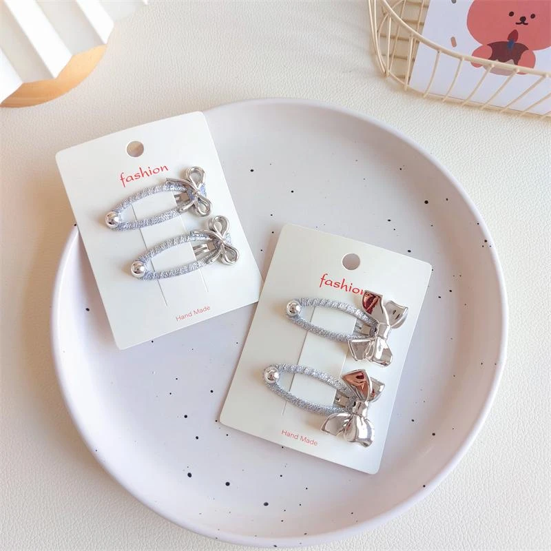 秋冬儿童发饰宝宝对夹BB夹高级感小女孩不伤发银色款碎发夹侧边夹