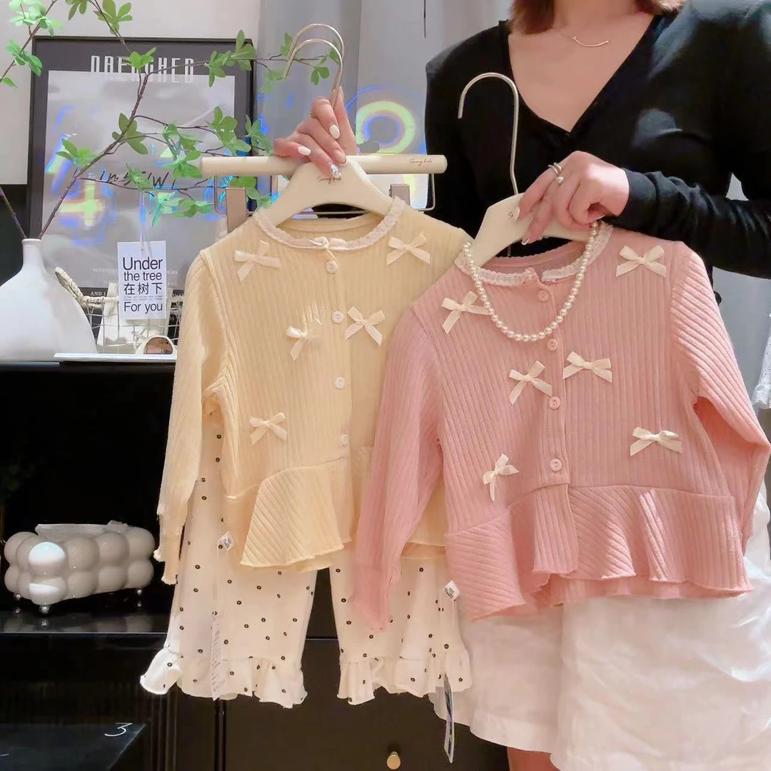 女宝针织外套洋气新款韩系可爱蝴蝶结开衫上衣长袖公主