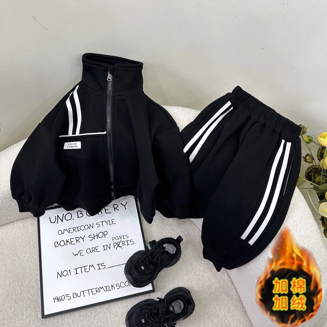 儿童套装秋冬一体绒套装儿童中性运动男女童洋气外套裤子两件套潮