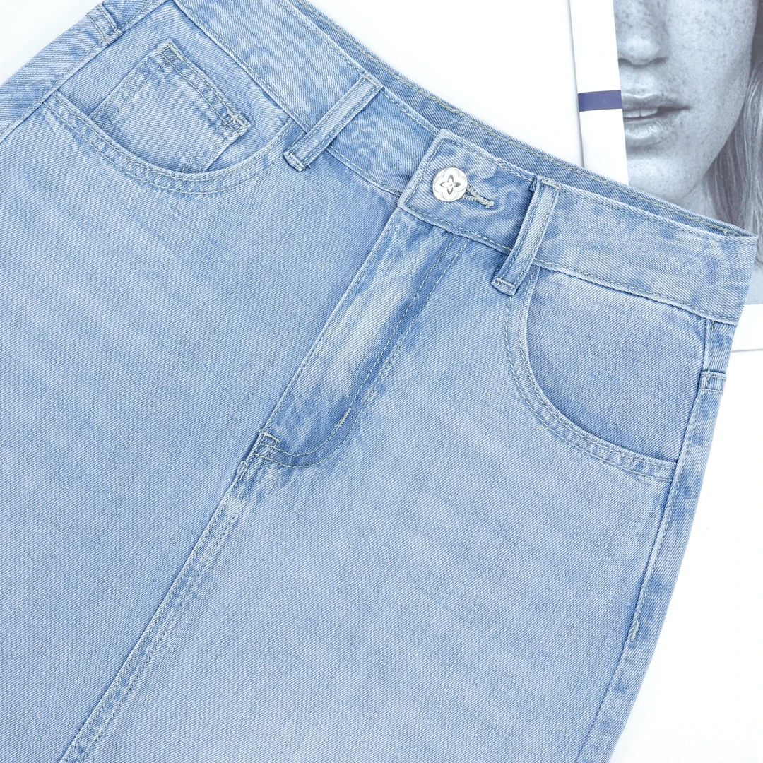 100莱赛尔YKK开叉冰丝中长裙女2024新款时尚显瘦气质天丝牛仔裤