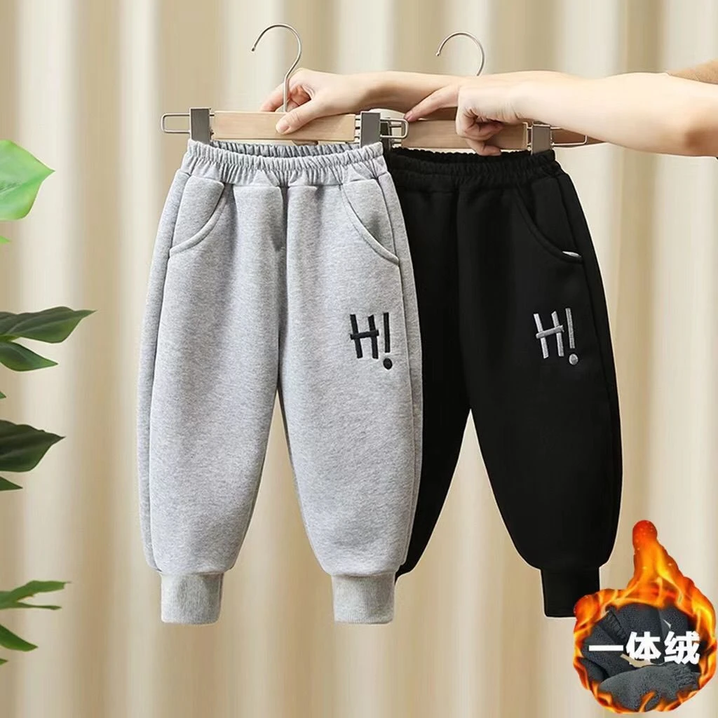 童装裤子中小童加绒加厚运动裤儿童冬季外穿长裤百搭保暖束脚裤