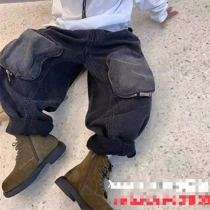 大宝童装/3523款，牛仔加绒口袋韩版中大童保暖帅气潮流水洗