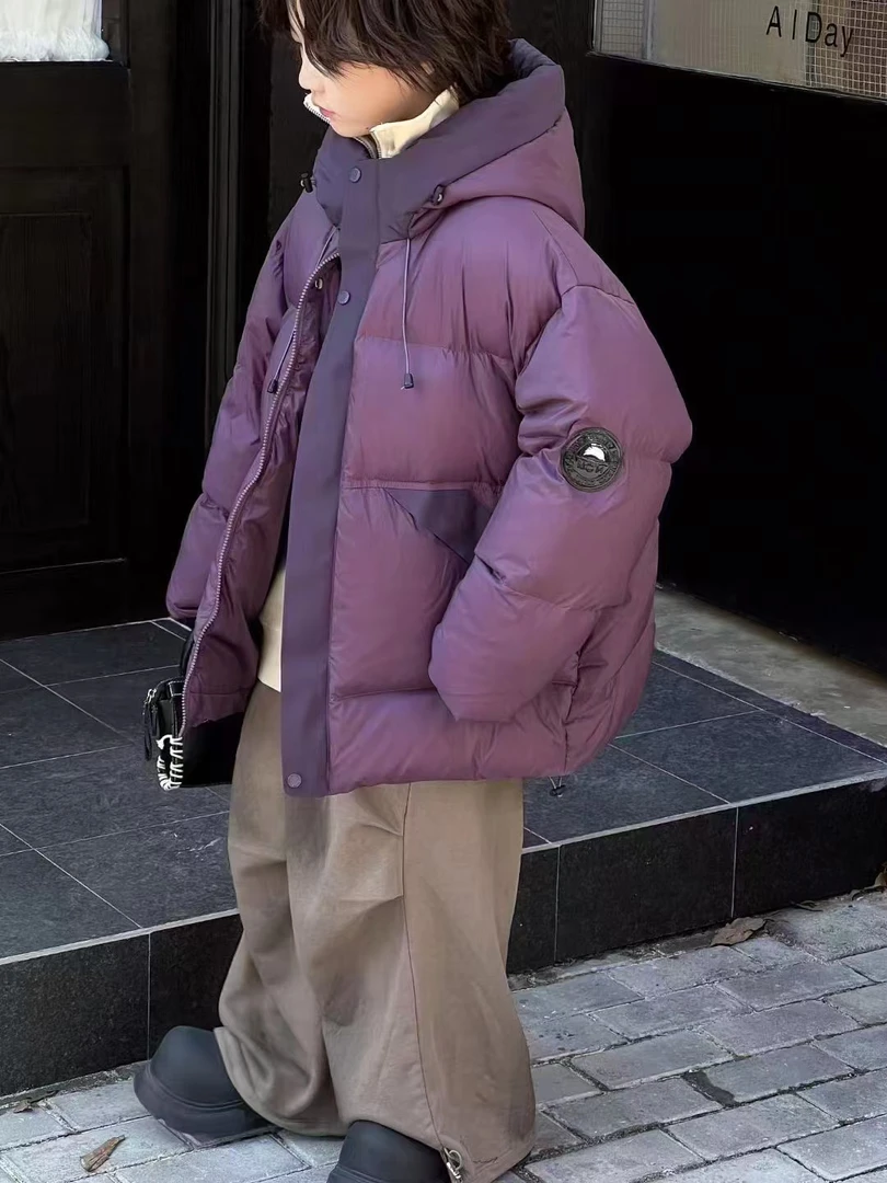 大宝童装/6074款绒服冬季加厚加绒拼接中大童韩版连帽保暖棉服