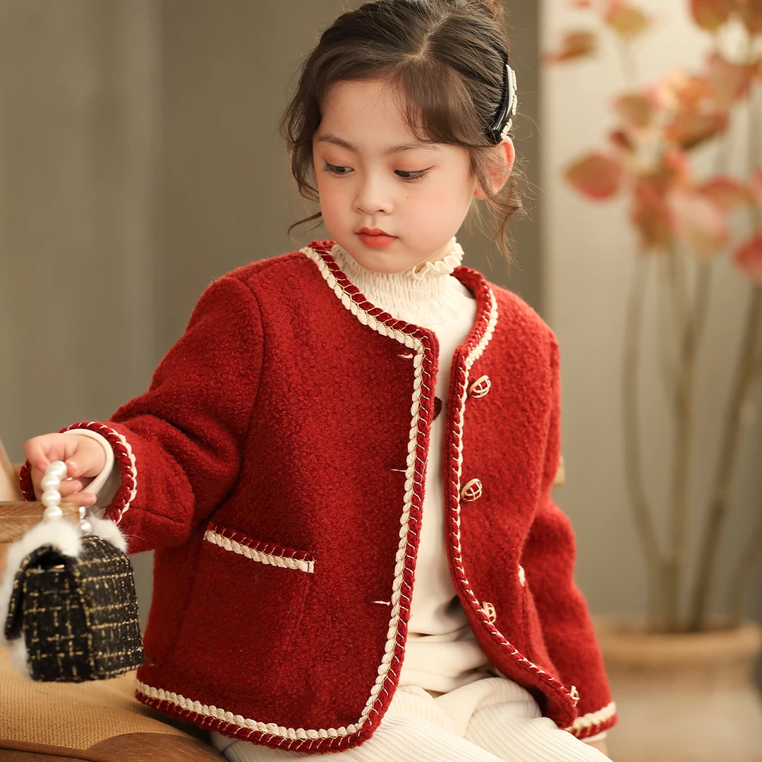 女童洋气小香风外套2025冬季新款中大童羊羔毛小香风羽绒服外套