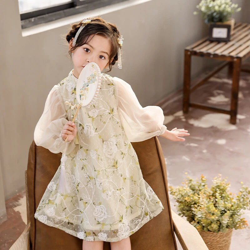 童e阁女童改良版刺绣旗袍2025春季新款中大童中国风裙子儿童碎花