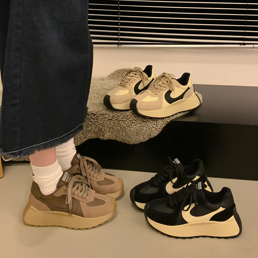 超火爆款华夫阿甘鞋女2023新款加绒厚底德训鞋秋冬轻便休闲老爹鞋