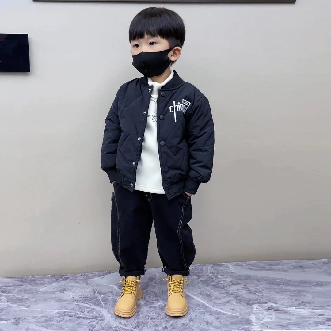 男童秋冬新款儿童洋气棒球服轻薄棉衣宝宝薄款短款棉服冬季保暖潮