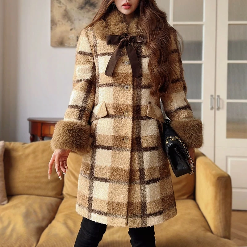 【高高甄选】气质大毛领颗粒绒大衣加厚外套女士秋冬季DA1DCO003