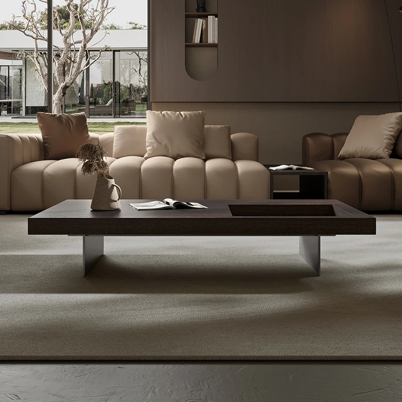 广巢 意式极简长茶几1.4米进口烟熏白橡现代客厅家用方形茶桌组合