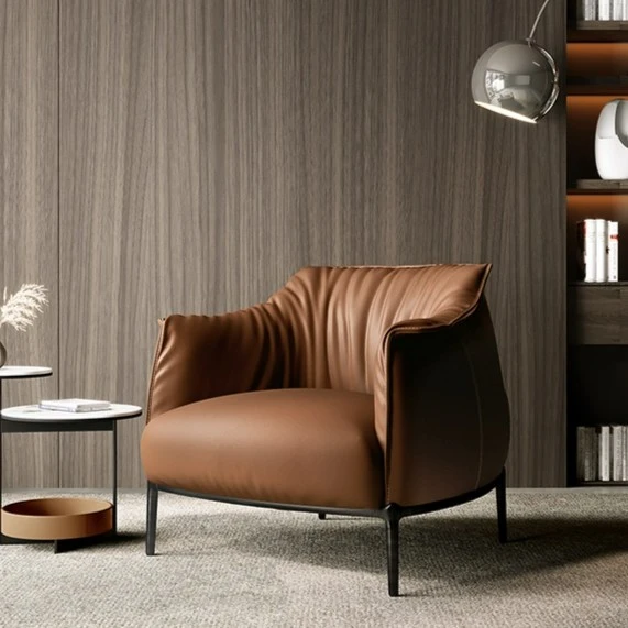 意式极简真皮沙发椅别墅阳台现代简约设计师高端单人位休闲椅