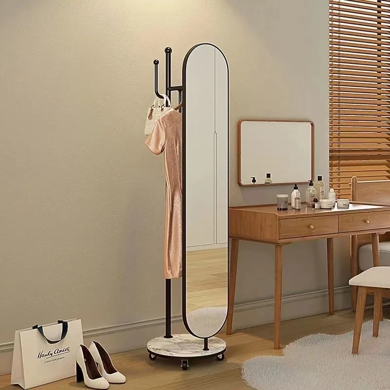 轻奢风全身镜穿衣镜子衣帽架家用卧室试衣镜旋转落地镜挂衣架一体