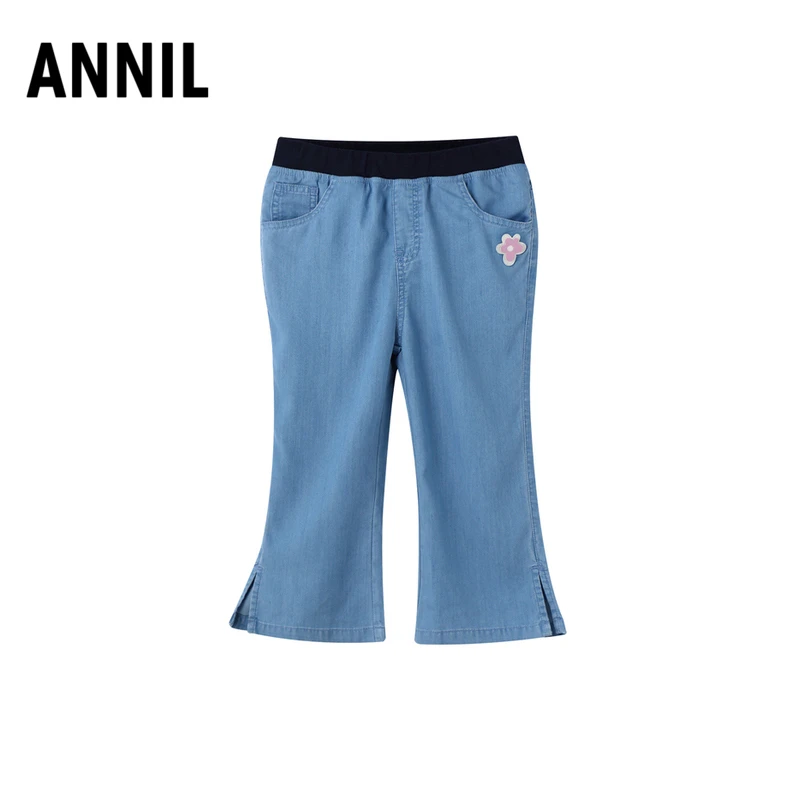 安奈儿童装女童微喇牛仔七分裤夏季新款大童洋气喇叭裤休闲裤子