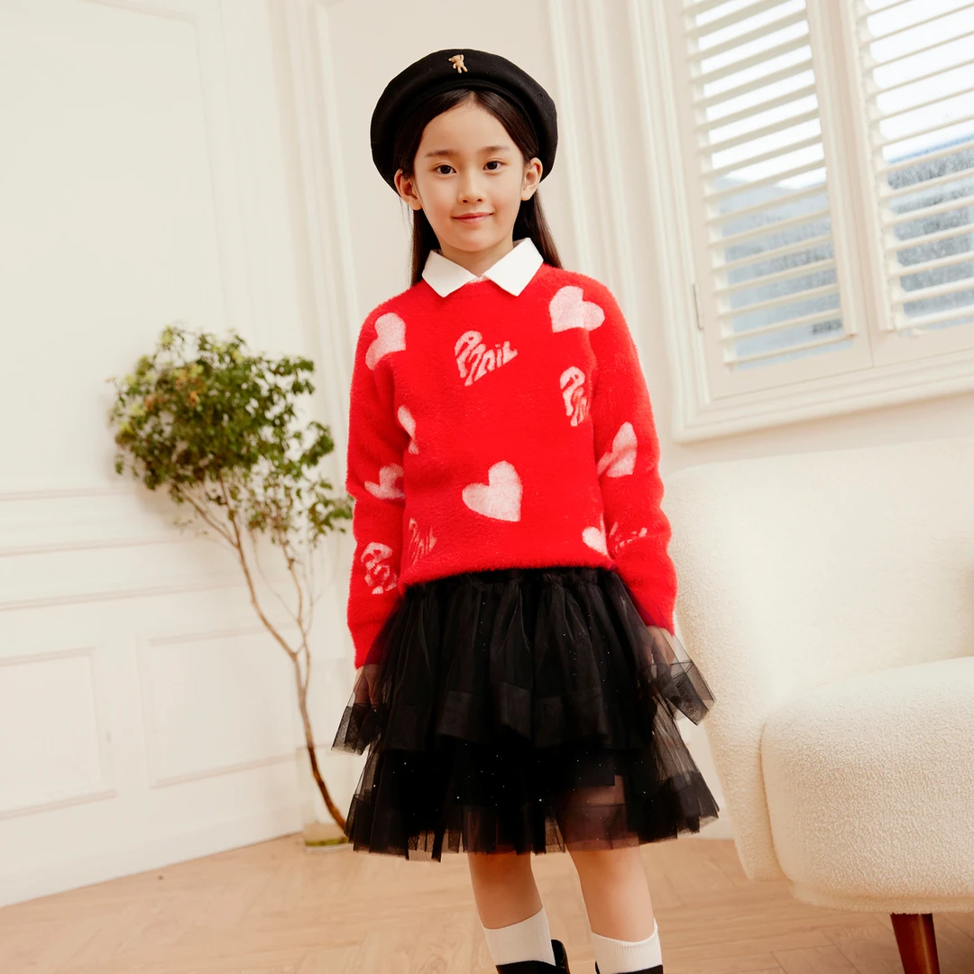 安奈儿童装女童仿貂绒毛衣2023秋冬新款中大童女孩洋气保暖毛衣