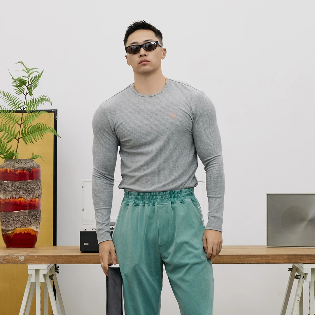 Basic Unit 基本单元 春秋新款修身运动长袖t恤男套头打底衫上衣