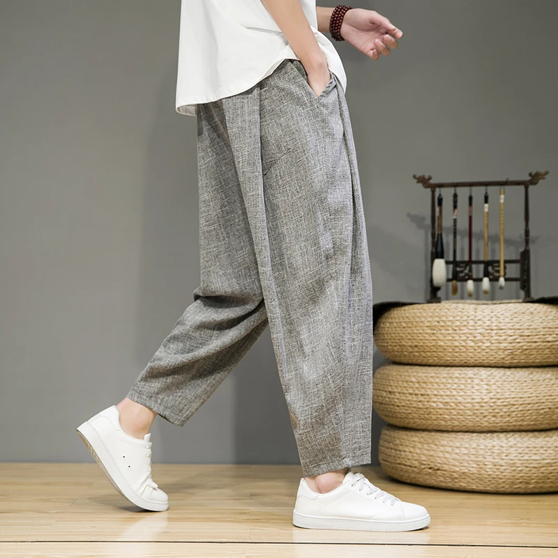 男夏季薄款大码胖子阔腿灯笼裤宽松休闲运动裤中国风潮牌冰丝裤子