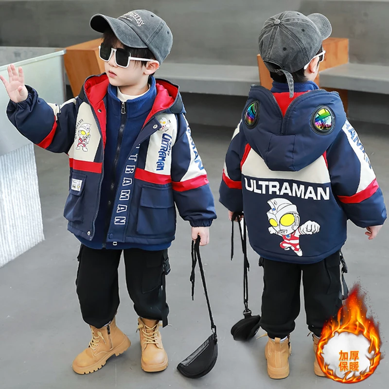 奥特曼男童冲锋衣秋冬季2025新款帅气男童儿童冬装加绒加厚外套