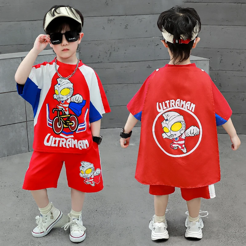 男童夏装奥特曼儿童套装新款亮灯短袖披风宝宝夏季炸街男孩服饰潮