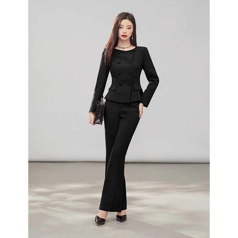 格润雅「铿锵玫瑰」时尚轻熟风两件套女2024春季设计感显瘦裤子套装