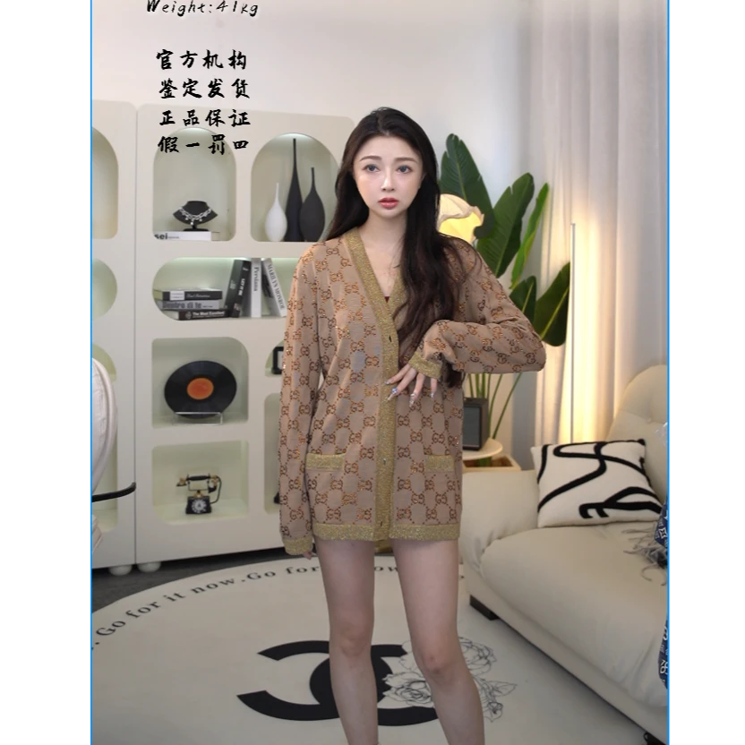 亿颗潮奢 99新 丹丹 古驰亮钻logo满印V领针织开衫 160/84A CB209