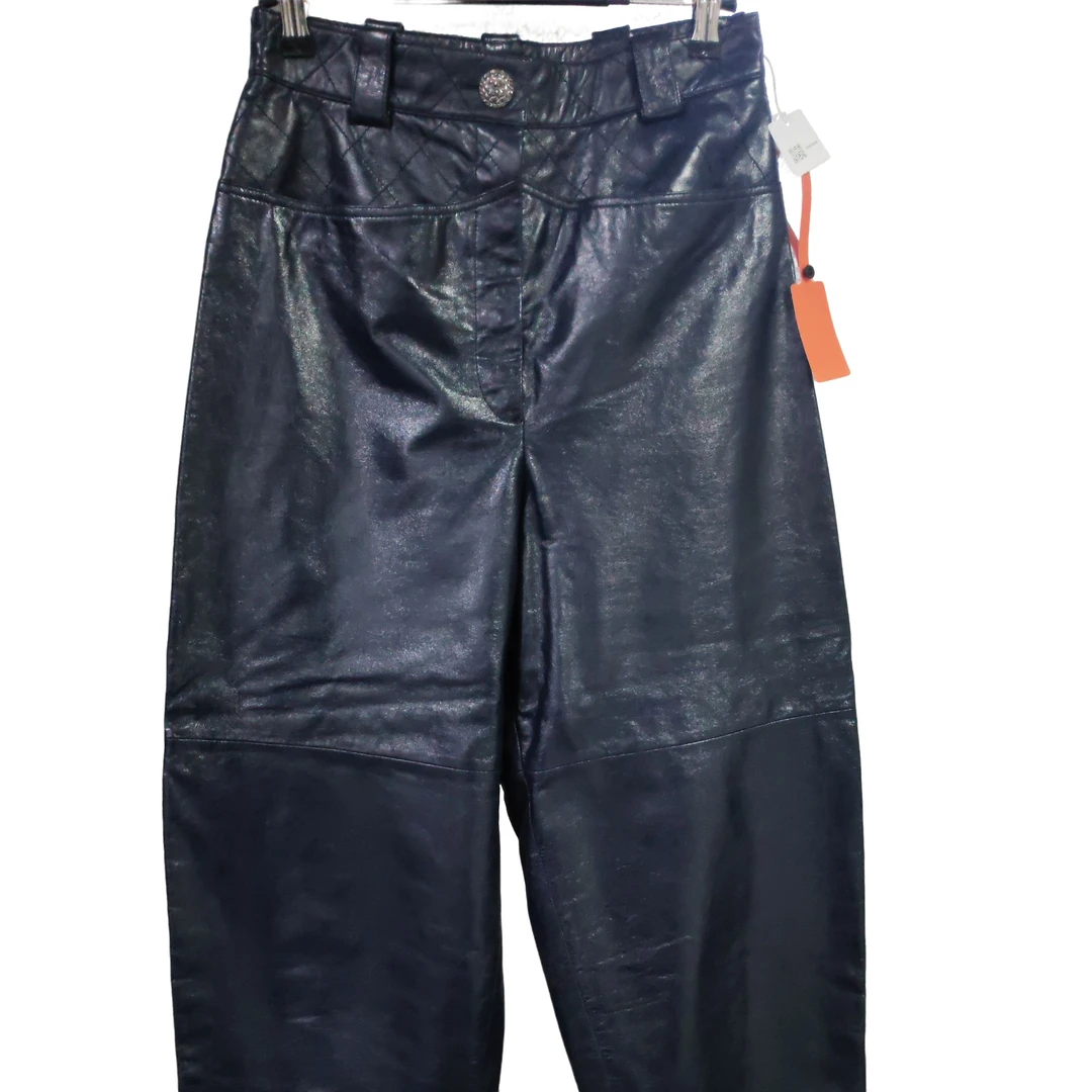 99新 Chanel/香奈儿 深蓝色 萝卜裤羊皮皮裤 38码 M509