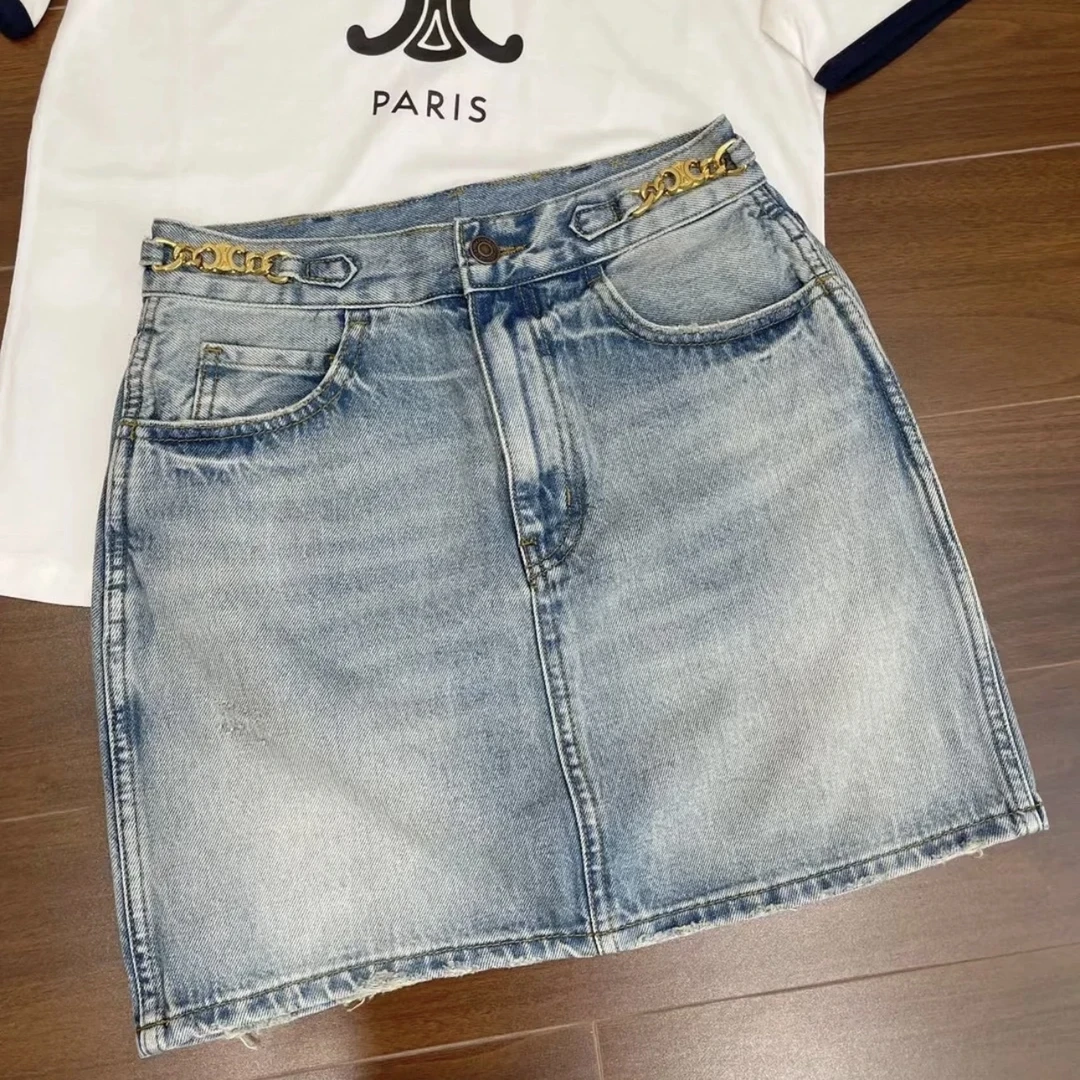 全新未使用 亿颗潮奢 思琳 蓝色 牛仔 凯旋门 短裙 28码 M161