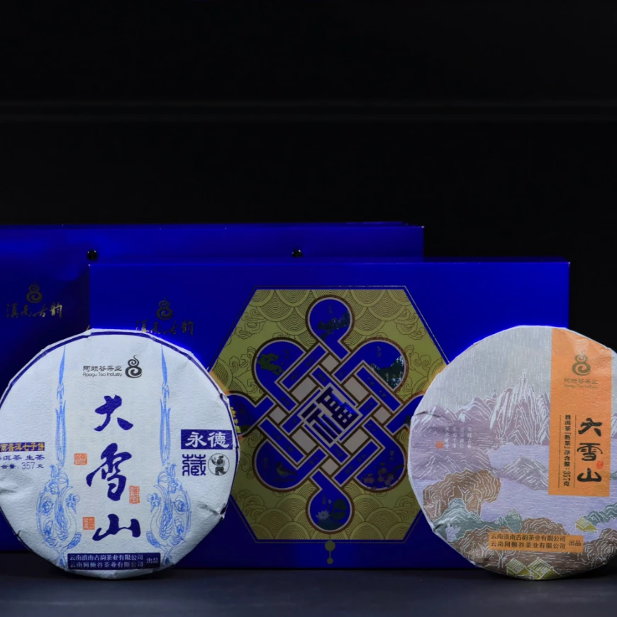 云南普洱茶大雪山生熟双饼套装陈年老树清香礼盒装357g