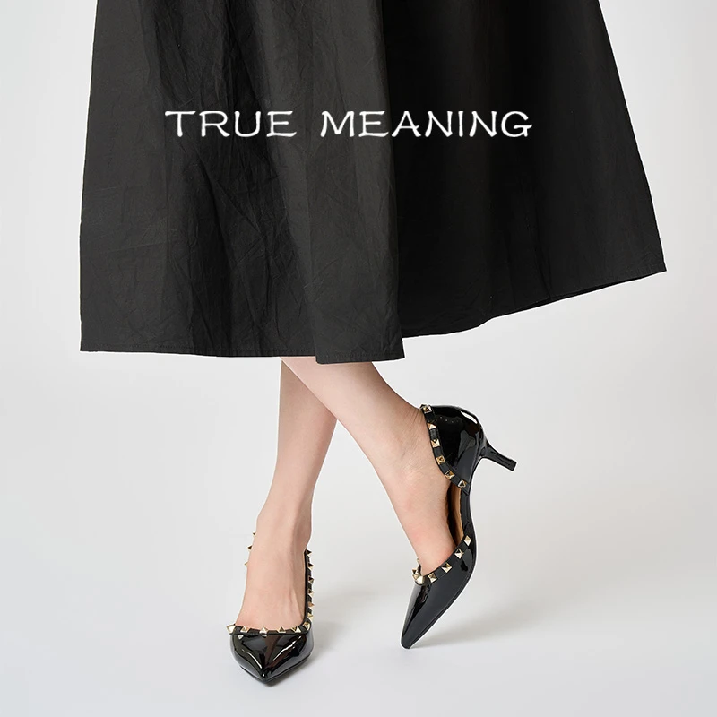 True Meaning气质细跟高跟尖头跟鞋小众时尚法式优雅百搭浅口漆皮