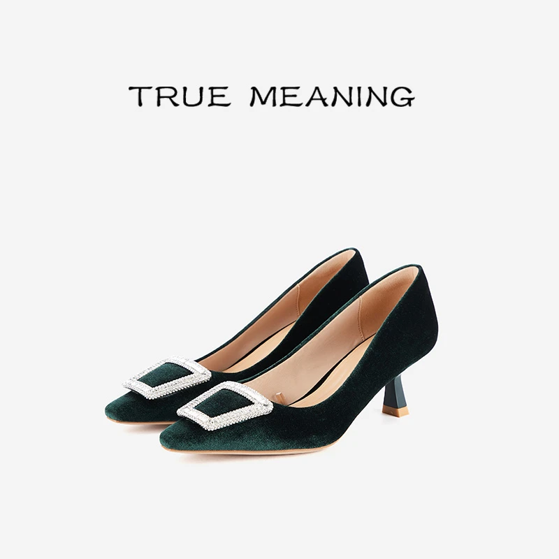 True Meaning2025欧若风羊皮细跟单鞋简约方头贵气高级绒面通勤
