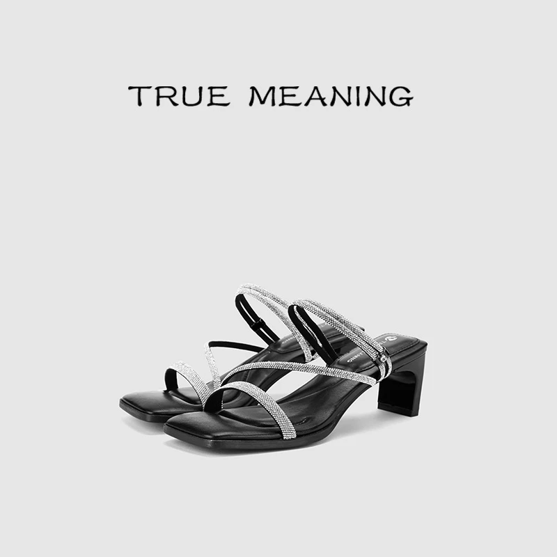 True Meaning【白昼不眠】2025新款欧若风高跟凉鞋方头钻链高跟鞋