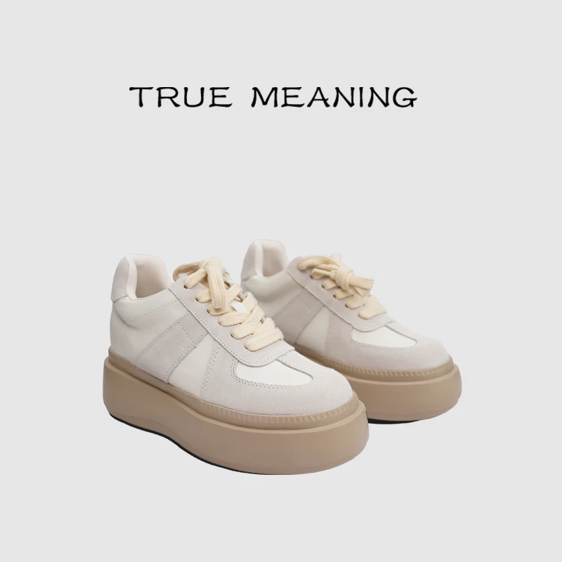 True Meaning新款隐形9cm内增高德训鞋松糕鞋小个子厚底小白鞋