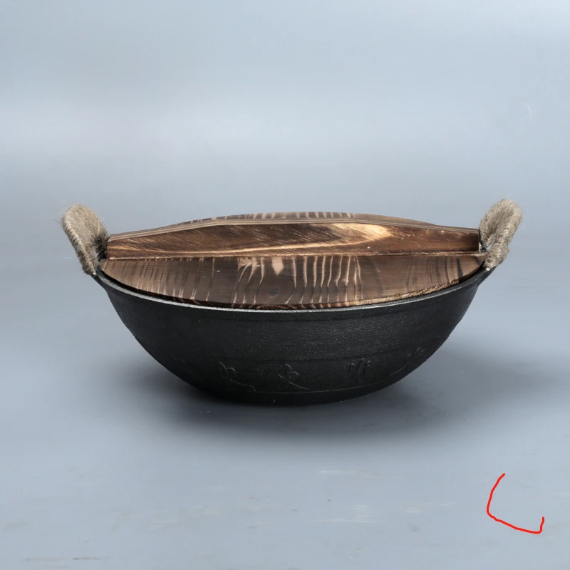 新款25cm加厚火纹铸铁无涂层干锅双耳元宝锅