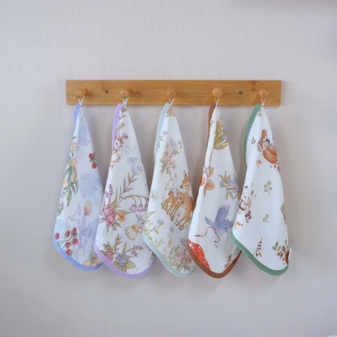 贝安悦儿童竹棉口水巾小方巾新生儿手帕洗脸纱布毛巾5条装28*28