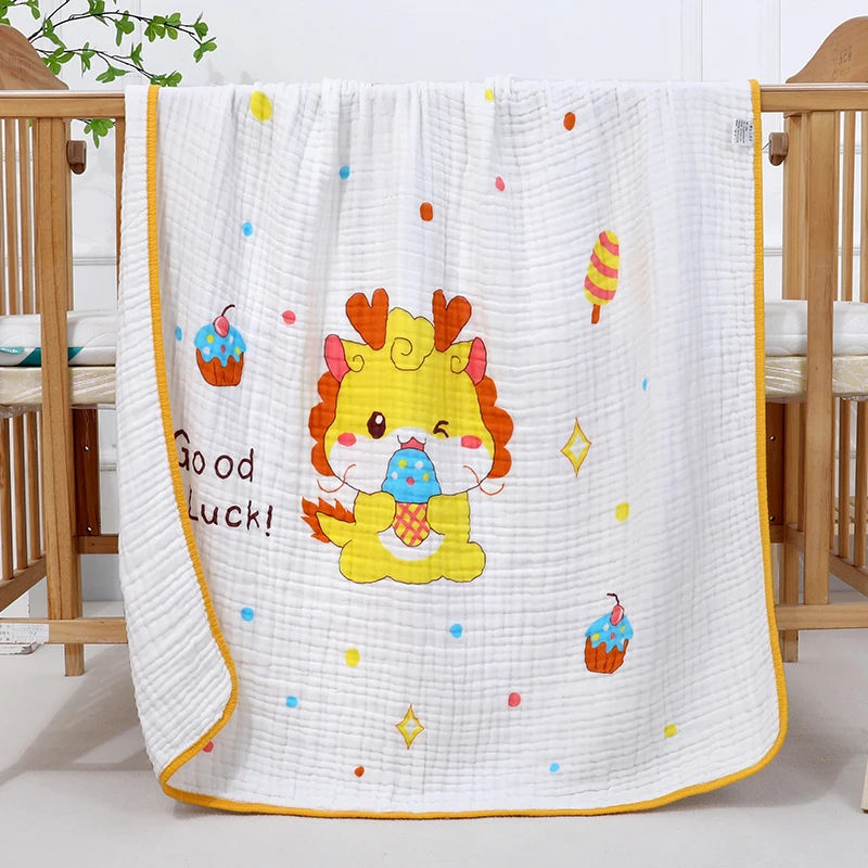 6层纱布浴巾纯棉透气新生儿亲肤洗澡吸水印花超柔柔软婴幼儿棉质