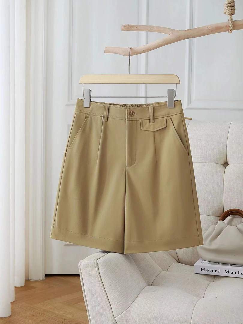 （5505）五分西装裤女夏季质感中裤高档舒柔特洋气焦高腰直筒短裤