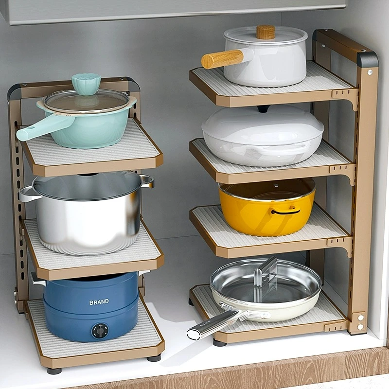 厨房置物架家用多功能锅具收纳架多层橱柜下水槽灶台分层放锅架子