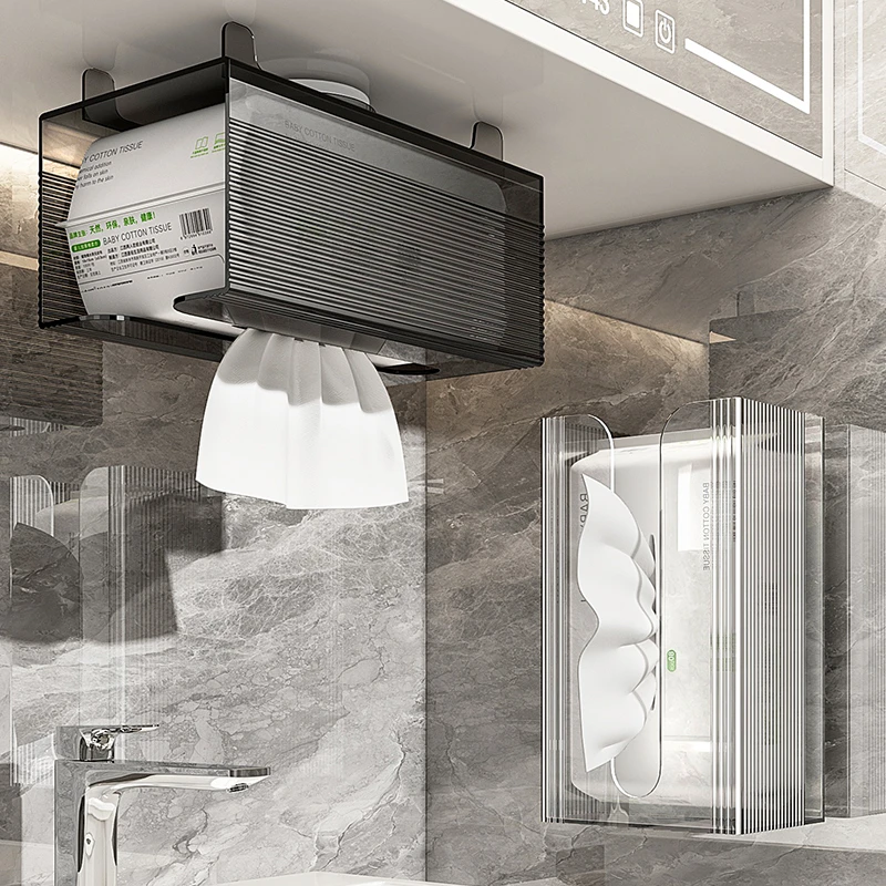 吸盘纸巾盒收纳卫生间壁挂式洗脸巾收纳盒厨房抽纸盒卷纸架卫生纸