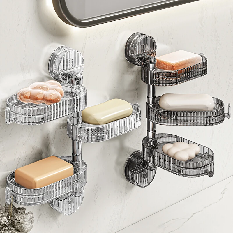 吸盘旋转肥皂盒壁挂式免打孔香皂盒子置物架家用浴室多层沥水架子