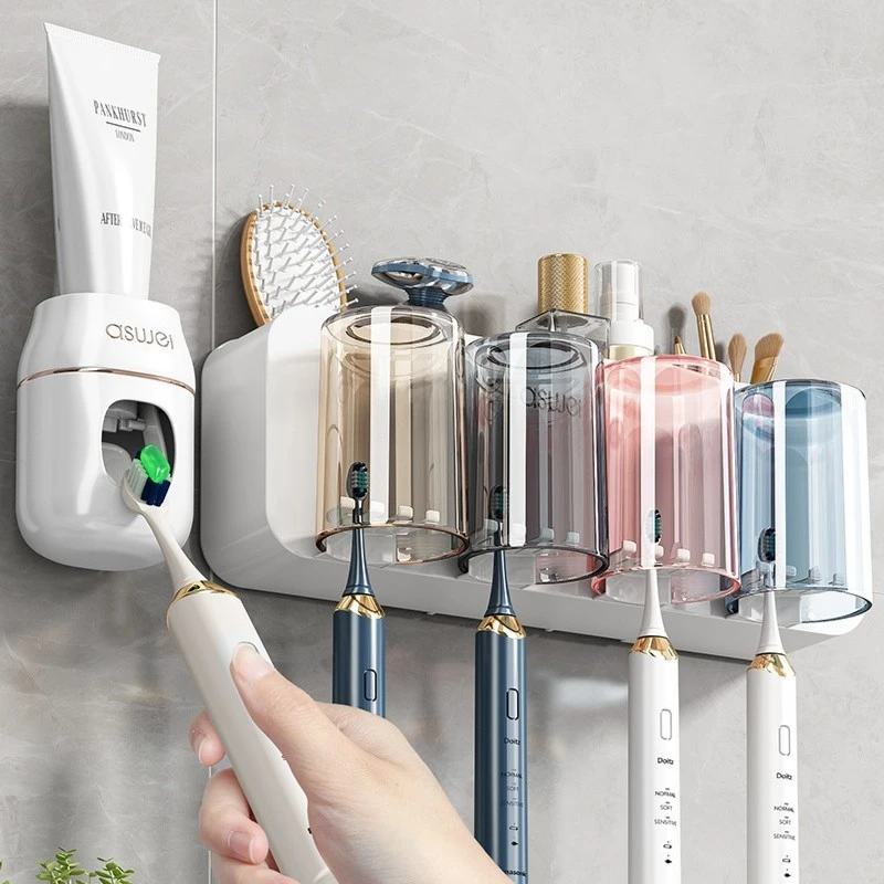 牙刷置物架免打孔刷牙杯漱口杯挂墙架子壁挂式卫生间电动家庭套装