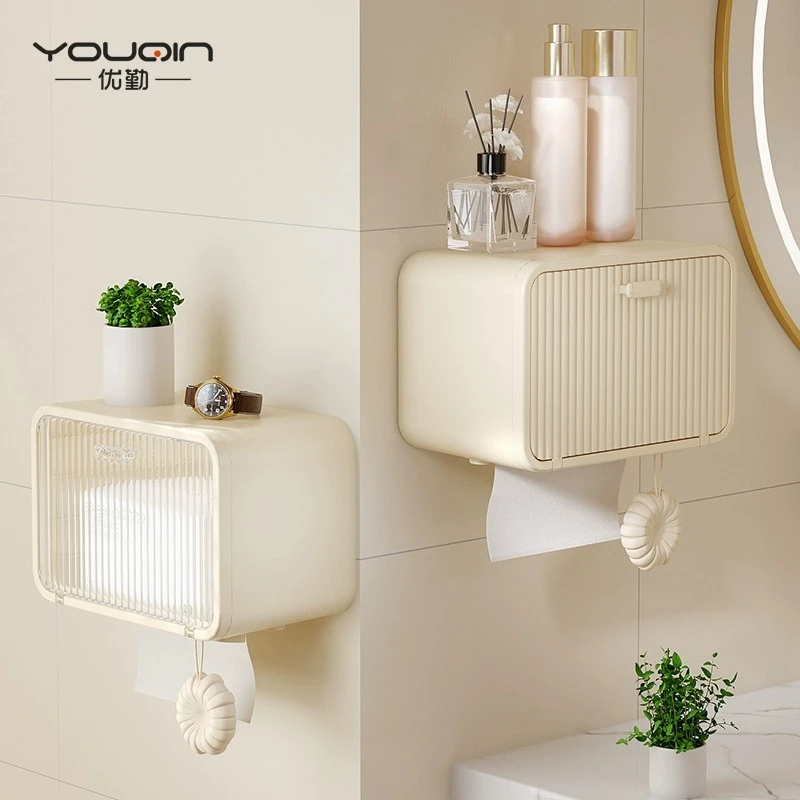卫生间纸巾盒壁挂式厕所抽纸盒家用浴室防水免打孔洗手间大卷纸盒