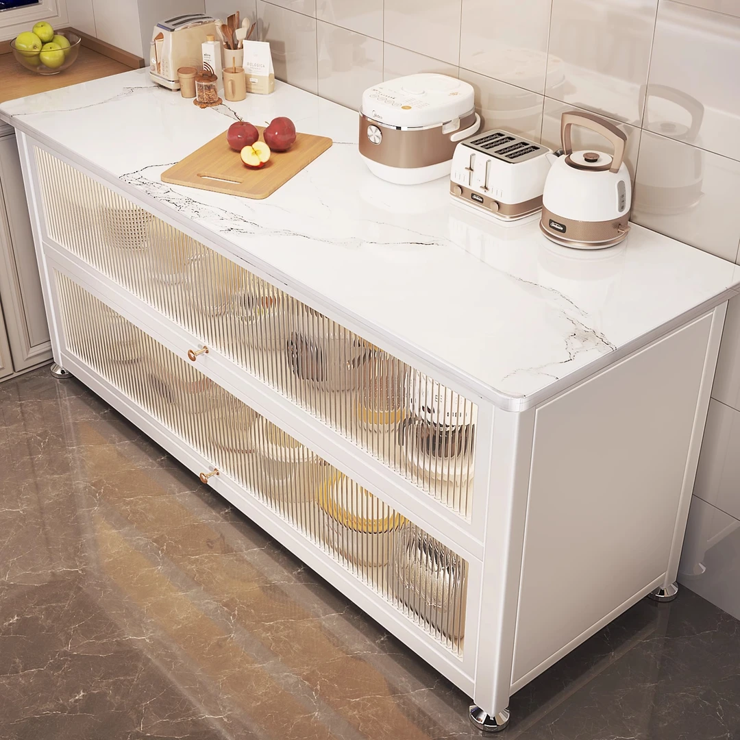 厨房置物架多功能落地岩板餐边柜收纳微波炉靠墙一体家用碗橱柜子