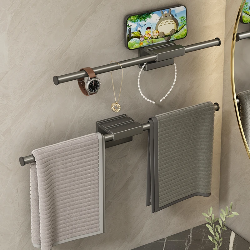 毛巾架子卫生间免打孔壁挂置物架浴室毛巾单杆厕所洗手间收纳挂架